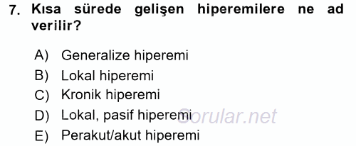 Temel Veteriner Patoloji 2015 - 2016 Tek Ders Sınavı 7.Soru