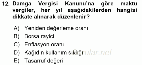 Özel Vergi Hukuku 2 2017 - 2018 3 Ders Sınavı 12.Soru