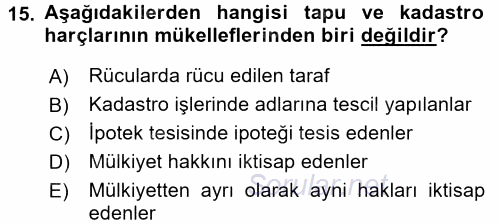 Özel Vergi Hukuku 2 2017 - 2018 3 Ders Sınavı 15.Soru