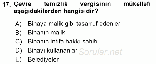 Özel Vergi Hukuku 2 2017 - 2018 3 Ders Sınavı 17.Soru