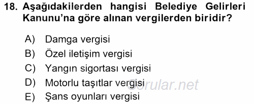 Özel Vergi Hukuku 2 2017 - 2018 3 Ders Sınavı 18.Soru