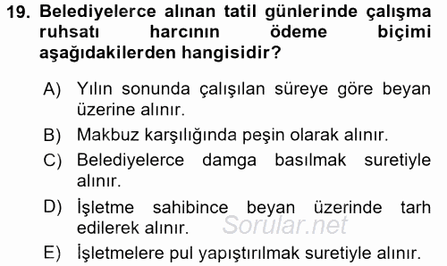 Özel Vergi Hukuku 2 2017 - 2018 3 Ders Sınavı 19.Soru