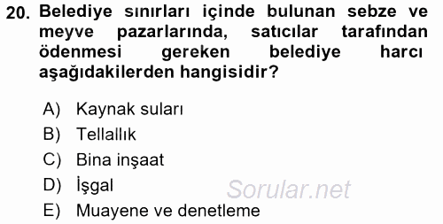 Özel Vergi Hukuku 2 2017 - 2018 3 Ders Sınavı 20.Soru