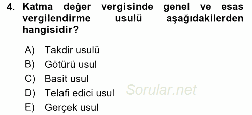 Özel Vergi Hukuku 2 2017 - 2018 3 Ders Sınavı 4.Soru