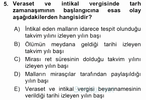 Özel Vergi Hukuku 2 2017 - 2018 3 Ders Sınavı 5.Soru