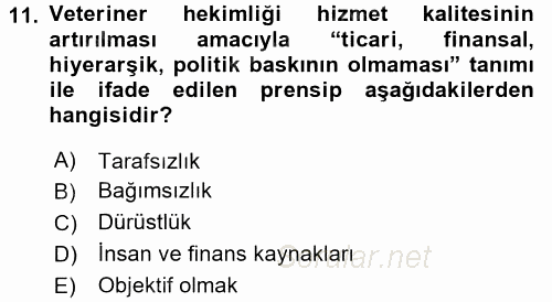 Veteriner Hizmetleri Mevzuatı ve Etik 2016 - 2017 Ara Sınavı 11.Soru