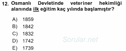 Veteriner Hizmetleri Mevzuatı ve Etik 2016 - 2017 Ara Sınavı 12.Soru