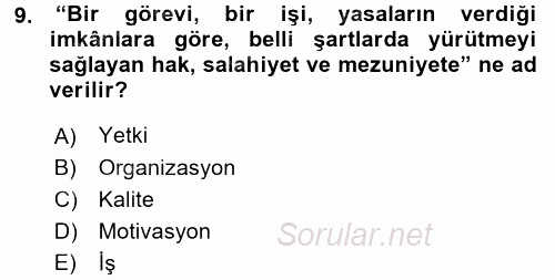 Veteriner Hizmetleri Mevzuatı ve Etik 2016 - 2017 Ara Sınavı 9.Soru