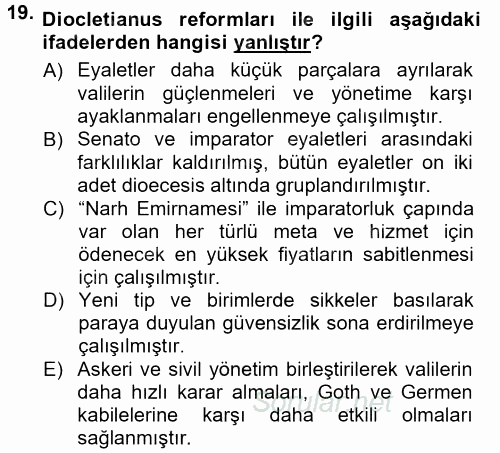 Anadolu Arkeolojisi 2014 - 2015 Tek Ders Sınavı 19.Soru