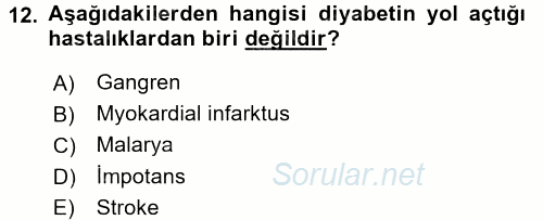 Temel Sağlık Ve Hastalık Bilgisi 2017 - 2018 3 Ders Sınavı 12.Soru