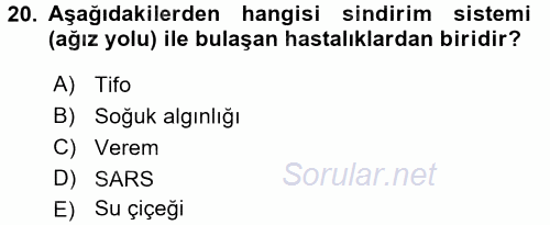Temel Sağlık Ve Hastalık Bilgisi 2017 - 2018 3 Ders Sınavı 20.Soru