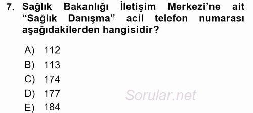 Temel Sağlık Ve Hastalık Bilgisi 2017 - 2018 3 Ders Sınavı 7.Soru