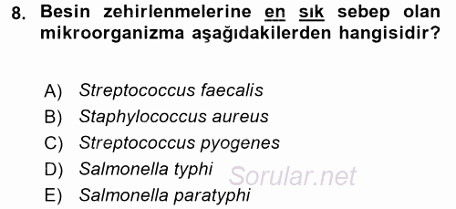 Temel Sağlık Ve Hastalık Bilgisi 2017 - 2018 3 Ders Sınavı 8.Soru