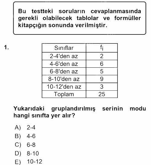 İstatistik 1 2016 - 2017 Dönem Sonu Sınavı 1.Soru