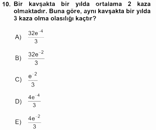 İstatistik 1 2016 - 2017 Dönem Sonu Sınavı 10.Soru