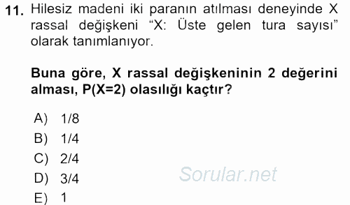 İstatistik 1 2016 - 2017 Dönem Sonu Sınavı 11.Soru