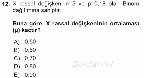 İstatistik 1 2016 - 2017 Dönem Sonu Sınavı 12.Soru