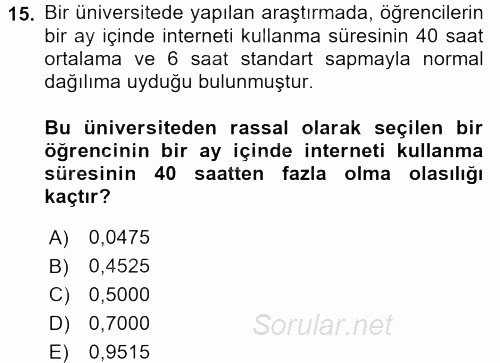 İstatistik 1 2016 - 2017 Dönem Sonu Sınavı 15.Soru