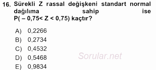 İstatistik 1 2016 - 2017 Dönem Sonu Sınavı 16.Soru