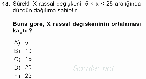 İstatistik 1 2016 - 2017 Dönem Sonu Sınavı 18.Soru
