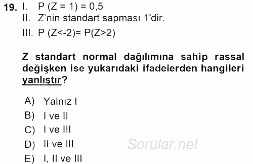 İstatistik 1 2016 - 2017 Dönem Sonu Sınavı 19.Soru