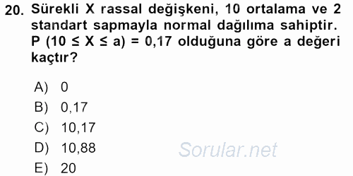 İstatistik 1 2016 - 2017 Dönem Sonu Sınavı 20.Soru