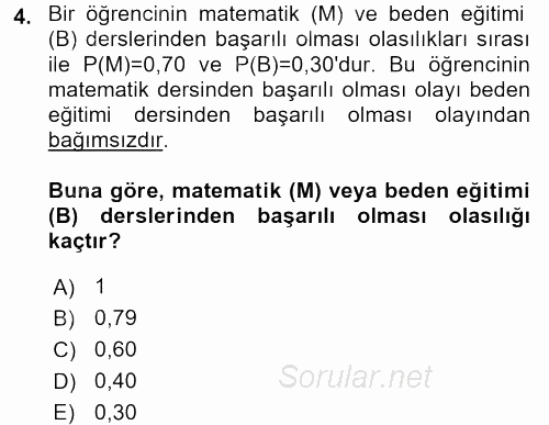 İstatistik 1 2016 - 2017 Dönem Sonu Sınavı 4.Soru