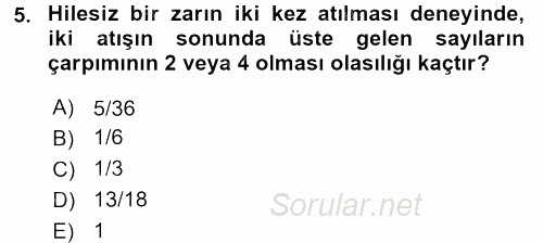 İstatistik 1 2016 - 2017 Dönem Sonu Sınavı 5.Soru