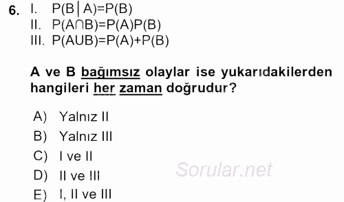 İstatistik 1 2016 - 2017 Dönem Sonu Sınavı 6.Soru