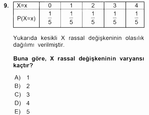 İstatistik 1 2016 - 2017 Dönem Sonu Sınavı 9.Soru