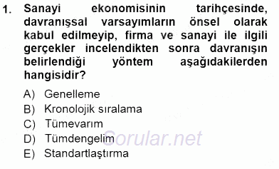 Sanayi Ekonomisi 2014 - 2015 Dönem Sonu Sınavı 1.Soru