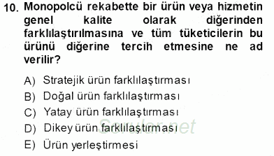 Sanayi Ekonomisi 2014 - 2015 Dönem Sonu Sınavı 10.Soru
