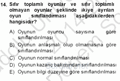 Sanayi Ekonomisi 2014 - 2015 Dönem Sonu Sınavı 14.Soru