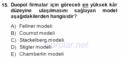 Sanayi Ekonomisi 2014 - 2015 Dönem Sonu Sınavı 15.Soru