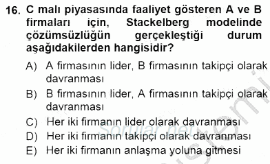 Sanayi Ekonomisi 2014 - 2015 Dönem Sonu Sınavı 16.Soru