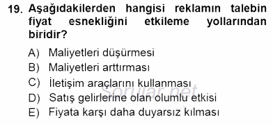 Sanayi Ekonomisi 2014 - 2015 Dönem Sonu Sınavı 19.Soru
