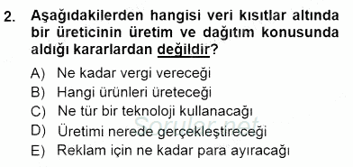 Sanayi Ekonomisi 2014 - 2015 Dönem Sonu Sınavı 2.Soru