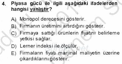 Sanayi Ekonomisi 2014 - 2015 Dönem Sonu Sınavı 4.Soru