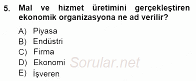 Sanayi Ekonomisi 2014 - 2015 Dönem Sonu Sınavı 5.Soru