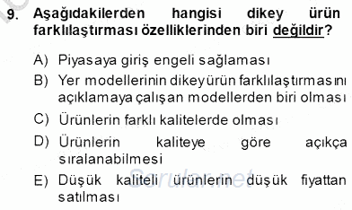Sanayi Ekonomisi 2014 - 2015 Dönem Sonu Sınavı 9.Soru