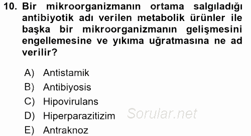 Fitopatoloji 2016 - 2017 Dönem Sonu Sınavı 10.Soru