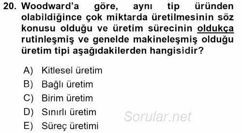 Yönetim Bilimi 1 2016 - 2017 Dönem Sonu Sınavı 20.Soru