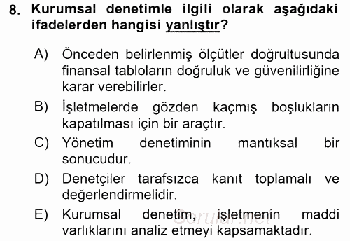 Yönetim Bilimi 1 2016 - 2017 Dönem Sonu Sınavı 8.Soru