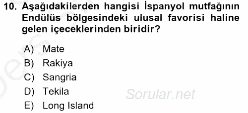 Dünya Mutfakları 1 2016 - 2017 3 Ders Sınavı 10.Soru