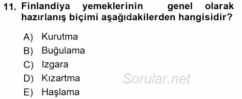 Dünya Mutfakları 1 2016 - 2017 3 Ders Sınavı 11.Soru