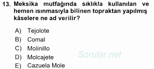 Dünya Mutfakları 1 2016 - 2017 3 Ders Sınavı 13.Soru
