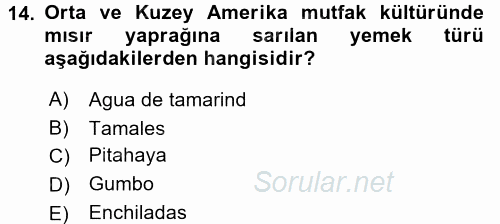 Dünya Mutfakları 1 2016 - 2017 3 Ders Sınavı 14.Soru