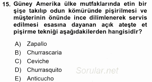 Dünya Mutfakları 1 2016 - 2017 3 Ders Sınavı 15.Soru