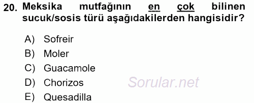 Dünya Mutfakları 1 2016 - 2017 3 Ders Sınavı 20.Soru