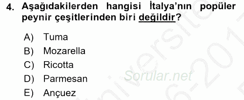Dünya Mutfakları 1 2016 - 2017 3 Ders Sınavı 4.Soru